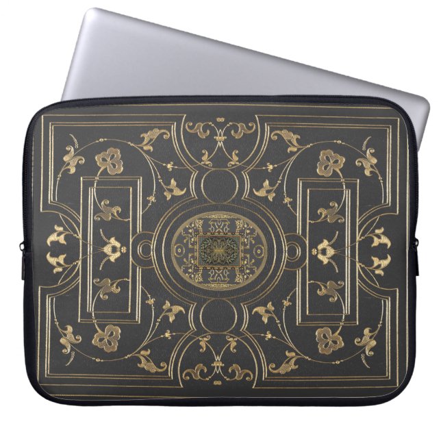 Klassiskt kol-Grått med Gilded Botanical Design Laptop Sleeve (Framsidan)