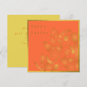 Klassiskt kort för Orange Guld Blommigt Påsk