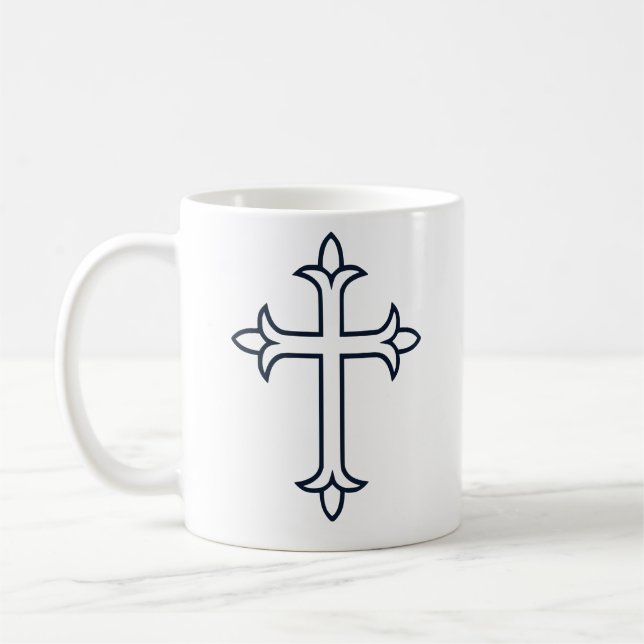 Klassiskt kristet kors minimalistisk finkonst kaffemugg (Vänster)