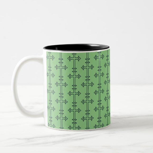 Klassiskt kristet kors minimalistisk finkonst Två-Tonad mugg (Vänster)