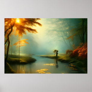Klassiskt landskap vackert Golden sol höst Poster