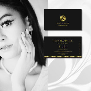 Klassiskt latinsvart och Guld med Monogram-Elegant Visitkort