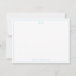 Klassiskt lätt Baby blue monogram Namn-minimalisti Anteckningskort