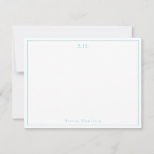 Klassiskt lätt Baby blue monogram Namn-minimalisti Anteckningskort
