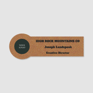 Klassiskt lätt brunt läder Mönster & Logotyp Namnbricka