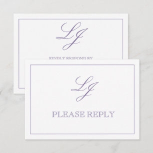 Klassiskt lavender Calligraphy Monogram No Måltide OSA Kort