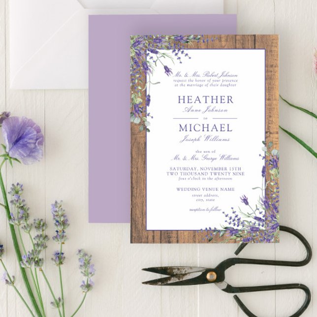 Klassiskt Lavender Eucalyptus Wood Script Bröllop Inbjudningar (Skapare uppladdad)