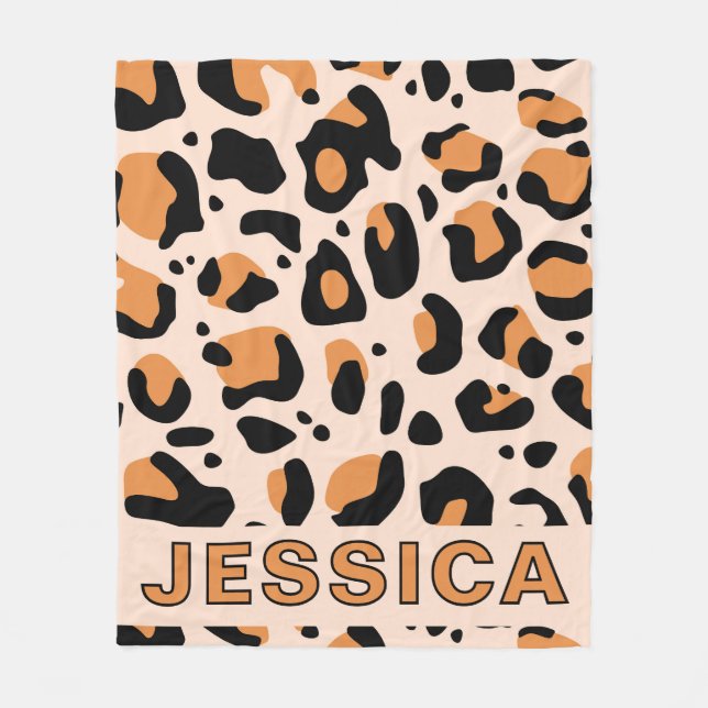 Klassiskt leopardmönster orange svart fleecefilt (Framsidan)