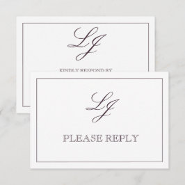 Klassiskt Lila Calligraphy Monogram No. Måltider OSA Kort