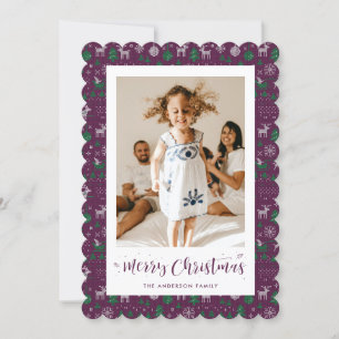Klassiskt Lila Grönt Photo God jul Card Julkort