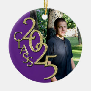 Klassiskt Lila Guld 2025 Student Foto Julgransprydnad Keramik