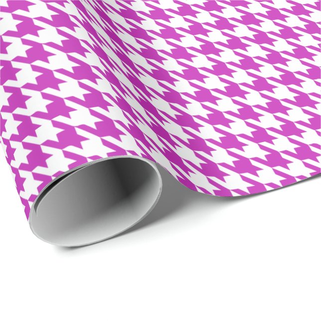 Klassiskt lila och vitt hundtandsmönster  presentpapper (Rullad Hörn)