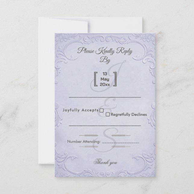 Klassiskt lila präglat blommigt bröllop RSVP-kort OSA Kort (Framsida)