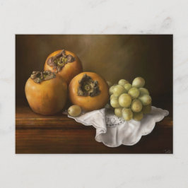 Klassiskt liv med persimoner och vinkonst vykort