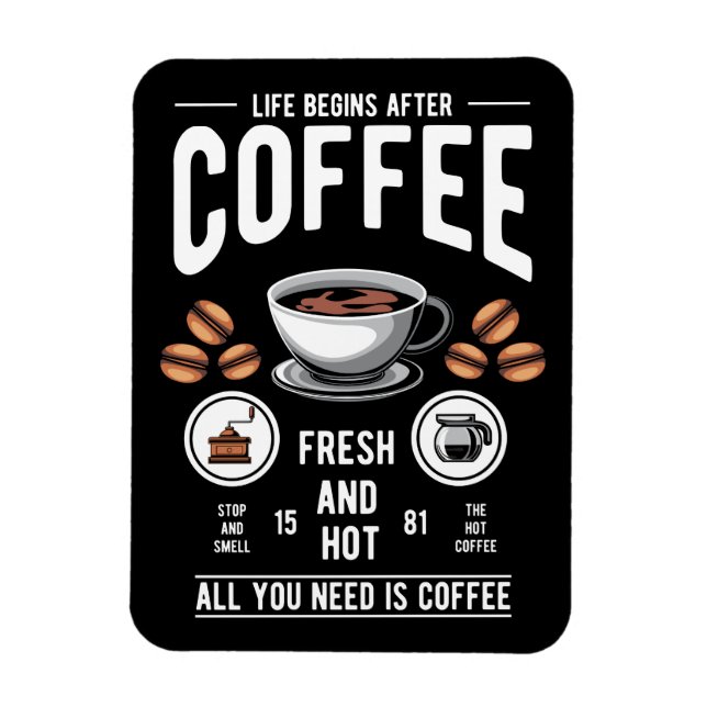 Klassiskt Livet börjar efter kaffe Barista Citat   Magnet (Vertikal)