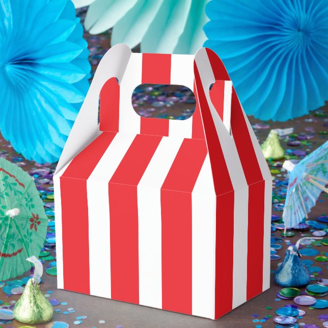 Klassiskt ljus, röd och vit strimlad, liten gabel presentaskar (Part)