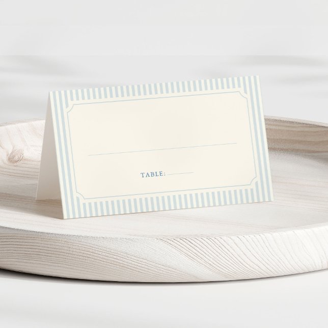 Klassiskt ljusblå randig bröllop placeringskort (wedding place cards with classic light blue stripes)