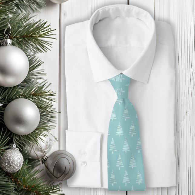 Klassiskt ljusblått Grönt och vitt Julgranar Slips (Classic Light Blue-Green And White Christmas Trees Neck Tie)