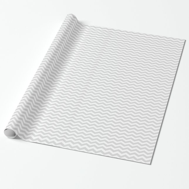 Klassiskt lt Grått White Thin Chevron Zig-Zag Möns Presentpapper (Utrullad)