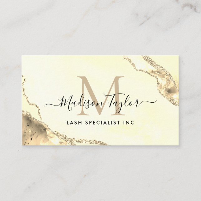Klassiskt marble Agate Monogram QR Guld Visitkort (Framsida)