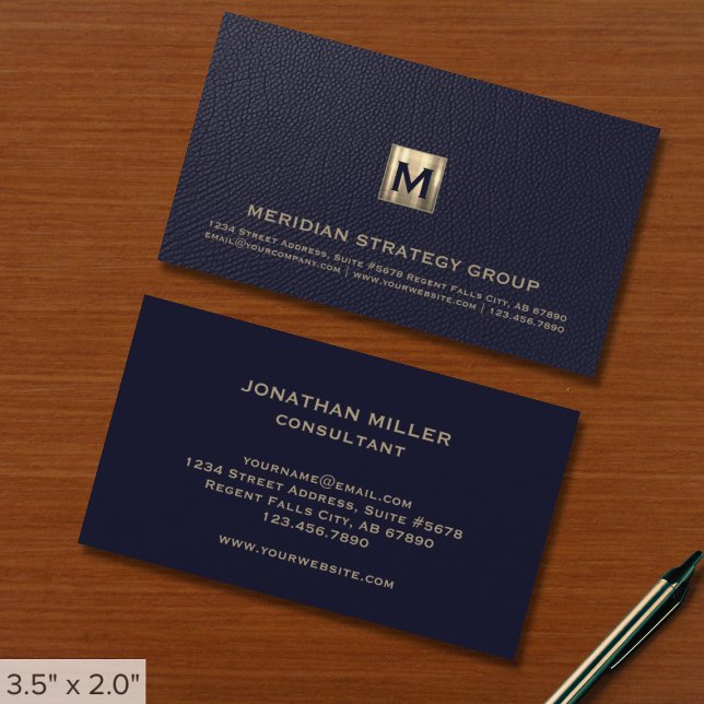 Klassiskt marint Blue Guld Monogram Visitkort (Skapare uppladdad)