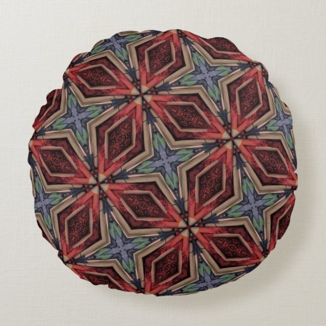 Klassiskt marockanskt geometriskt dekorativt Mönst Rund Kudde (Framsidan)