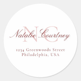 Klassiskt maronminimalistiskt två monogram runt klistermärke