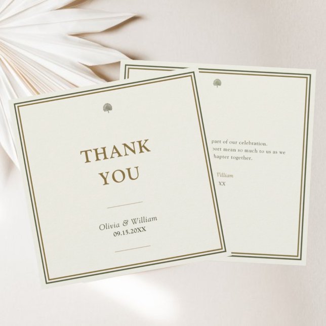 Klassiskt meddelande om Anpassningsbarna i Elfenbe (Classic ivory & gold wedding thank you card with custom message back for heartfelt gratitude.)