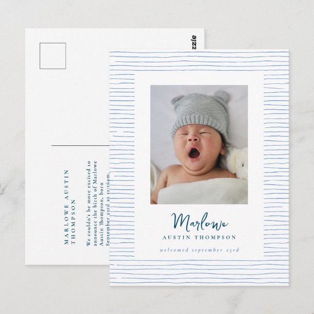 Klassiskt meddelande om blåstrimlad fågel vykort (Fram/baksida)