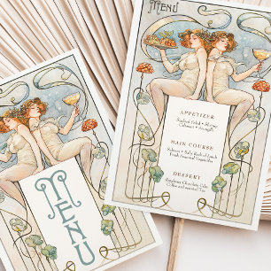 Klassiskt menykort för Art nouveau Bröllop Inbjudningar