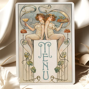 Klassiskt menykort för Art nouveau Bröllop Inbjudningar