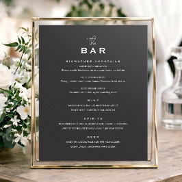 Klassiskt menykort för bröllopsbar med chic minima poster