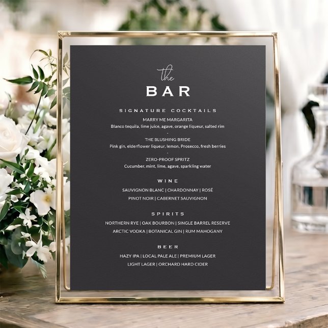 Klassiskt menykort för bröllopsbar med chic minima poster (Skapare uppladdad)