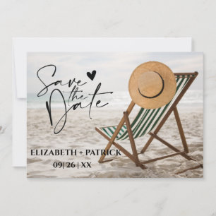 Klassiskt minimalistisk, tropisk strand spara datumet