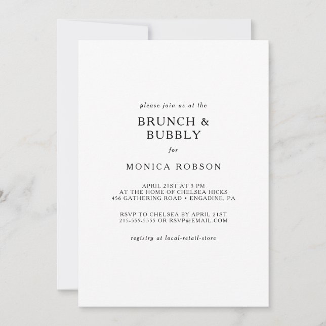 Klassiskt minimalistiskt Brunch- och bubbelduschar Inbjudningar (Framsida)
