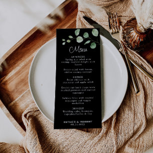 Klassiskt minimalistiskt Eucalyptus Black Bröllop  Meny