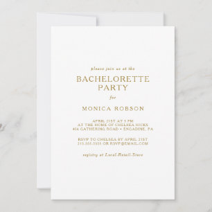 Klassiskt minimalistiskt Guld Bachelorette-parti Inbjudningar