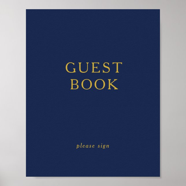 Klassiskt minimalistiskt marinblått guld gästbokss poster (Framsidan)