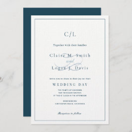 Klassiskt minimalistiskt marinblått monogram Bröll Inbjudningar