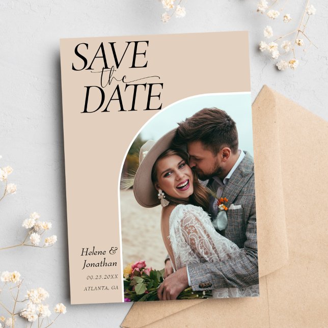 Klassiskt minimalistiskt modernt Elegant bröllop Spara Datumet (Tan Classic Minimalist Modern Elegant Wedding Save The Date)