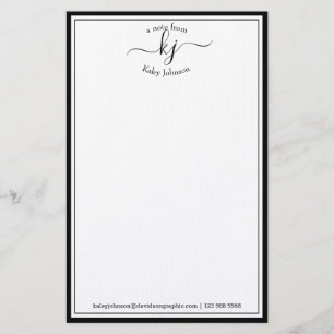 Klassiskt minimalistiskt Monogram-skript, svart Ra Brevpapper