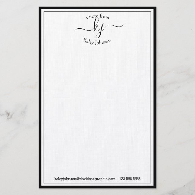 Klassiskt minimalistiskt Monogram-skript, svart Ra Brevpapper (Framsida)