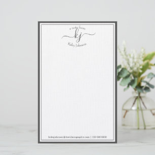 Klassiskt minimalistiskt monogramskript Grått Ram Brevpapper