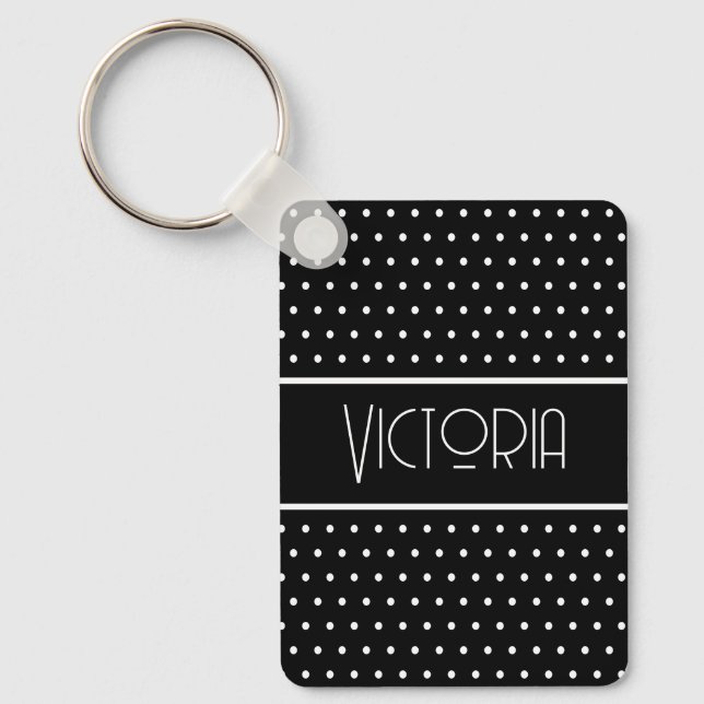 Klassiskt minimalistiskt Retro Polka dots Black &  Nyckelring (Framsida)