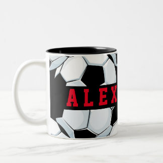 Klassiskt minimalistiskt svart vitt fotbollstema Två-Tonad mugg