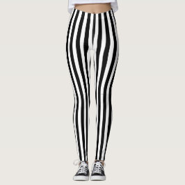 Klassiskt Modern Black and White Lodrät Rand Leggings