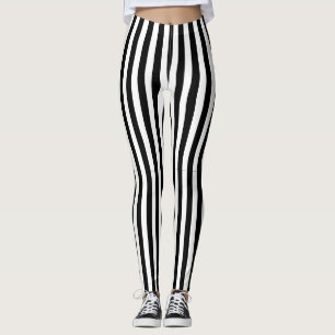 Klassiskt Modern Black and White Lodrät Rand Leggings