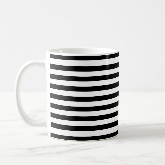 Klassiskt Modern Black and White-Vågrät med stripe Kaffemugg (Vänster)