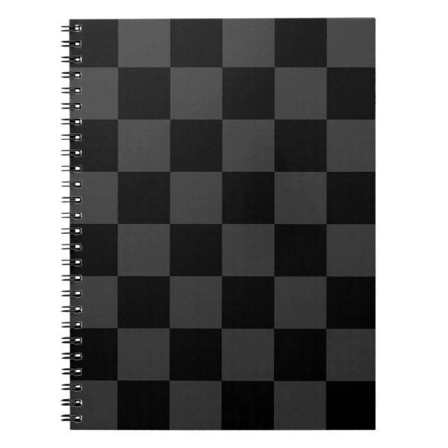 Klassiskt Modern Black & Smoky Black Checkerboard Anteckningsbok (Framsidan)