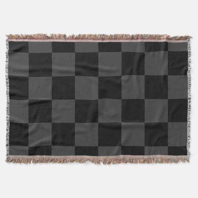 Klassiskt Modern Black & Smoky Black Checkerboard Filt (Framsidan)